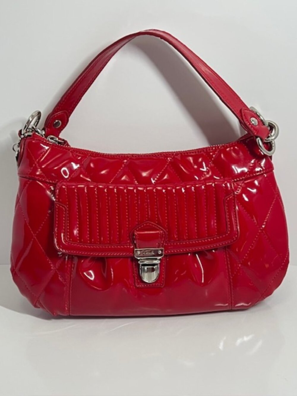 Coach Poppy Liquid Gloss Quilted Red Patent Leather Handbag, #18671 COA EUC